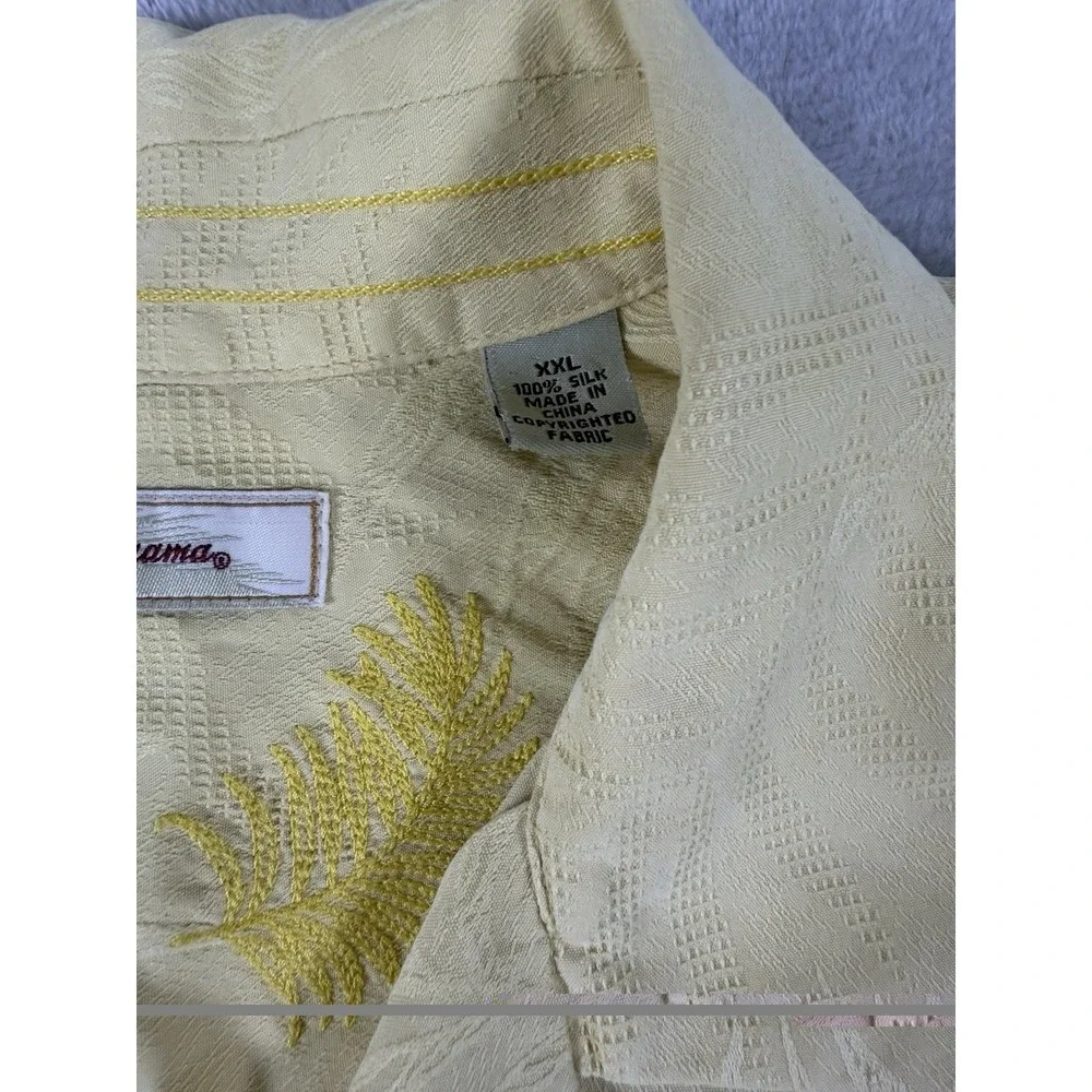 Tommy Bahama 100% Silk Camp Shirt Yellow Tropical Jacquard Button Up XXL Hawaian